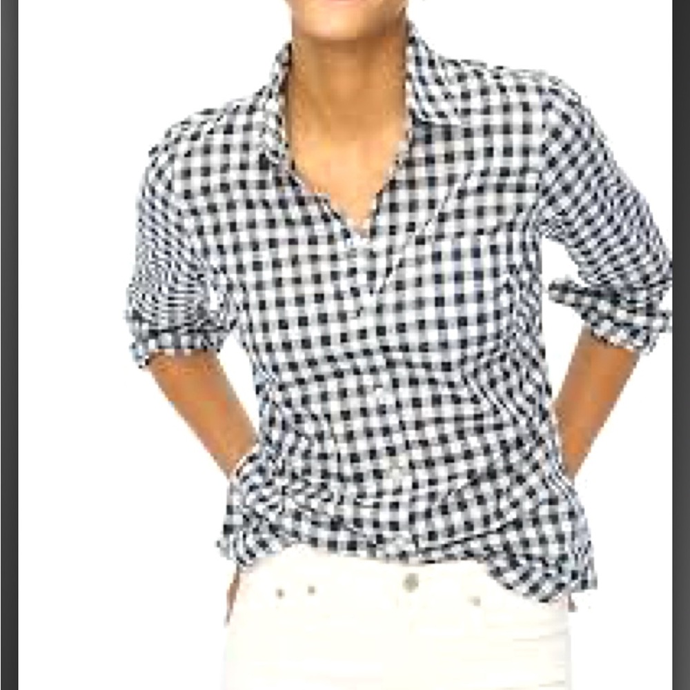 J. Crew Navy and White Gingham Button Down Shirt